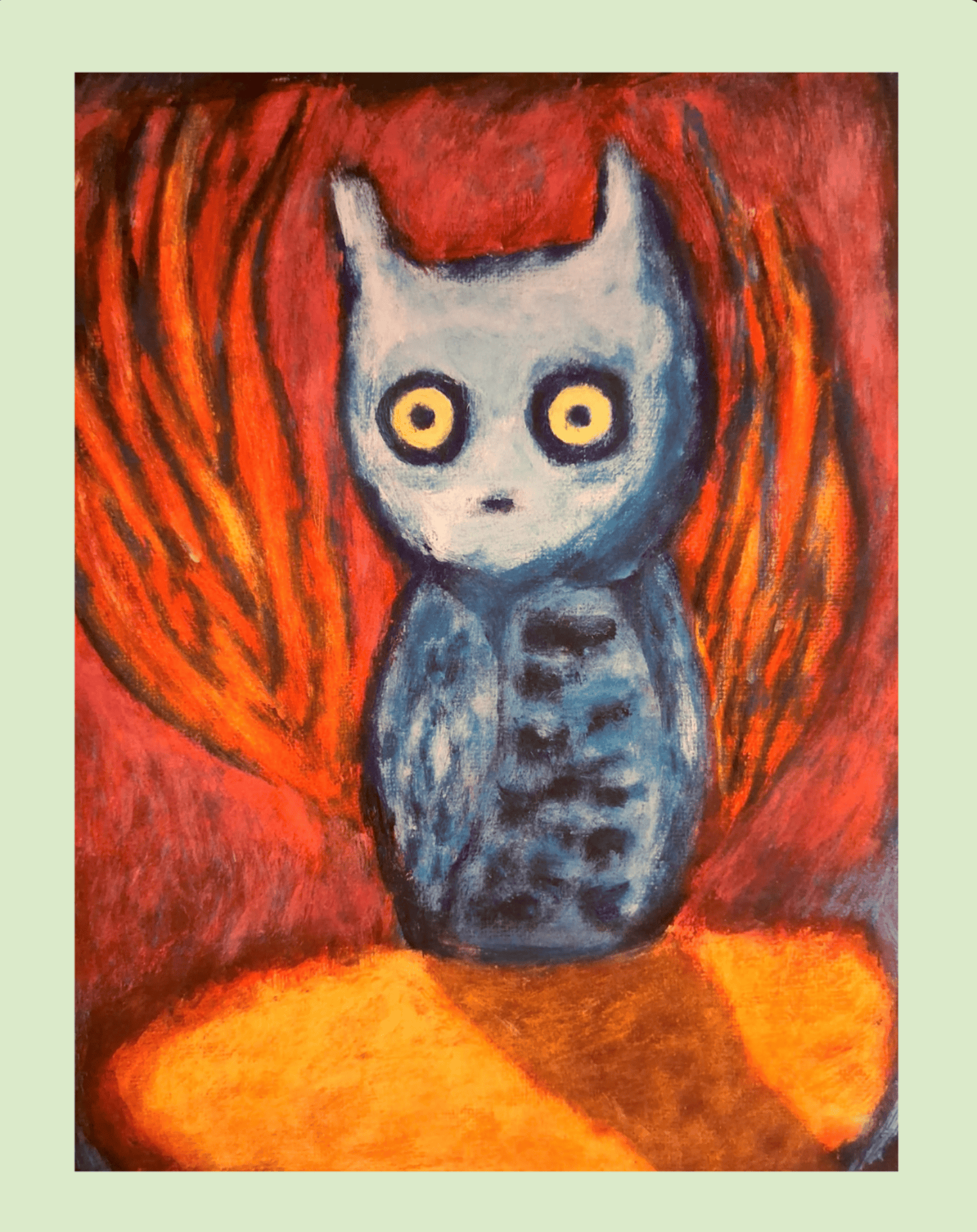 A blue cat painting by featured artist Barby Bonett.